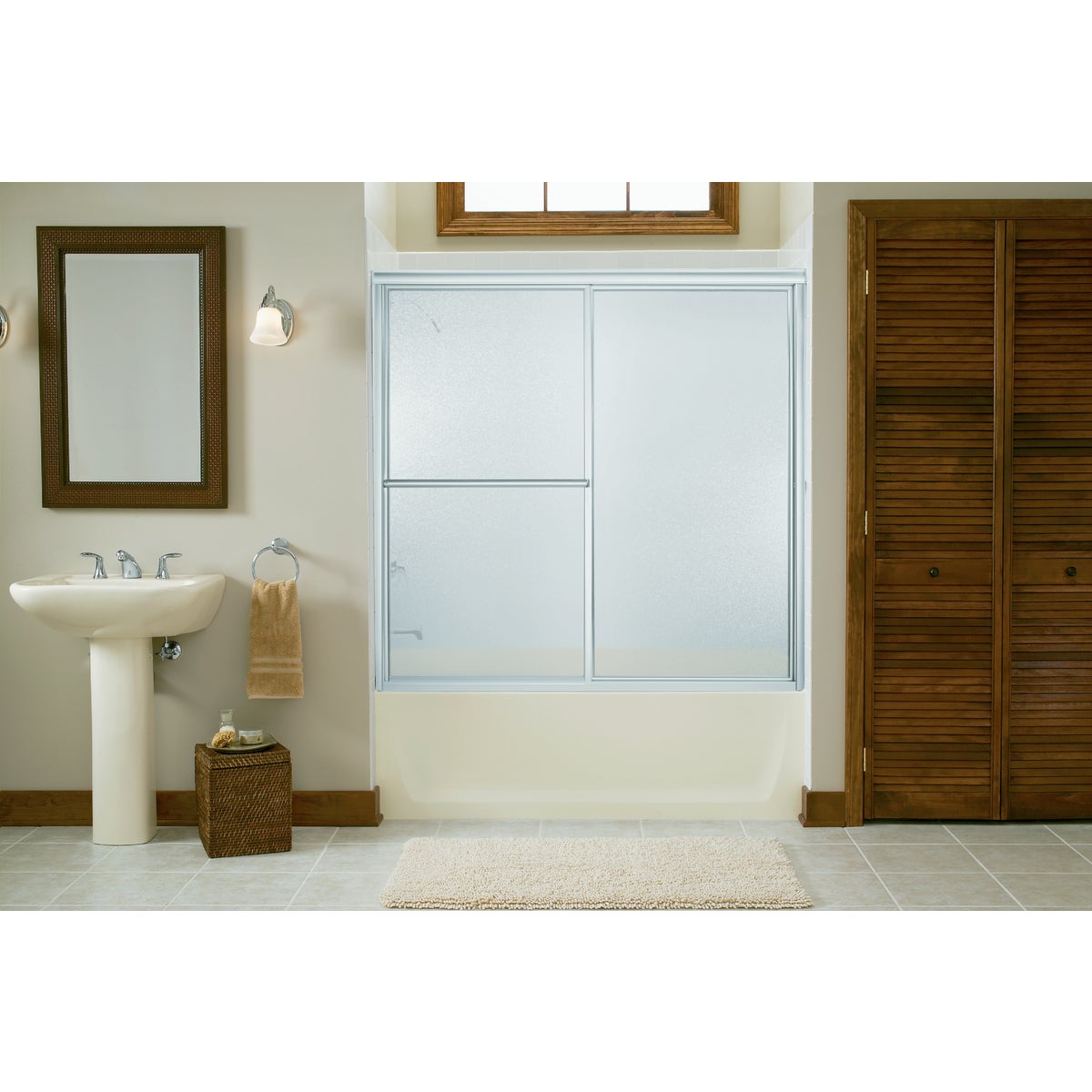 Sterling Deluxe Framed 59-3/8 In. W. X 56-1/4 In. H. Chrome Pebbled Glass Sliding Tub Door