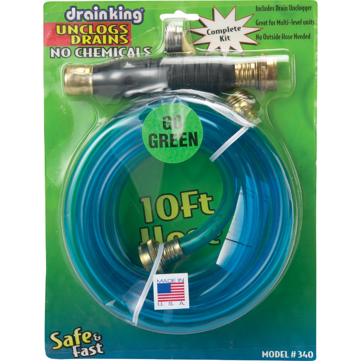 G. T. Water Drain King 1-1/2" to 3" Water-Pressure Drain Opener