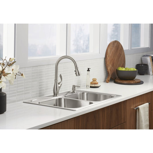 Sterling Southhaven All-in-One Double Bowl 33 In. x 22 In. x 8 In. Deep Stainless Steel Top Mount Kitchen Sink Kit