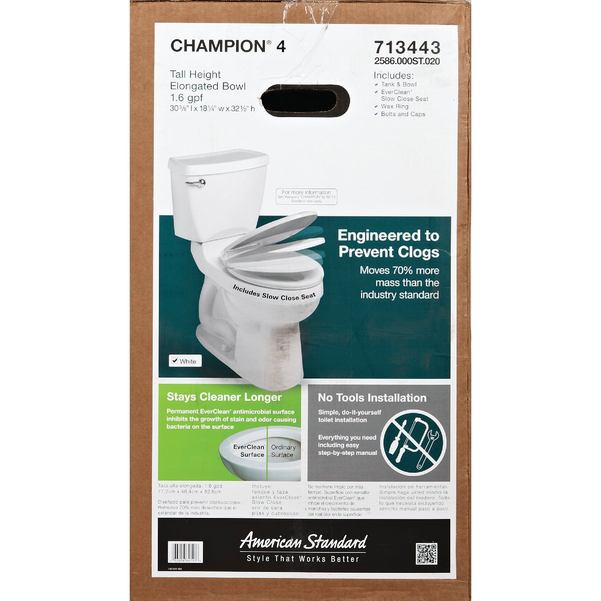 American Standard Champion 4 Right Height White Elongated Bowl 1.6 GPF Toilet