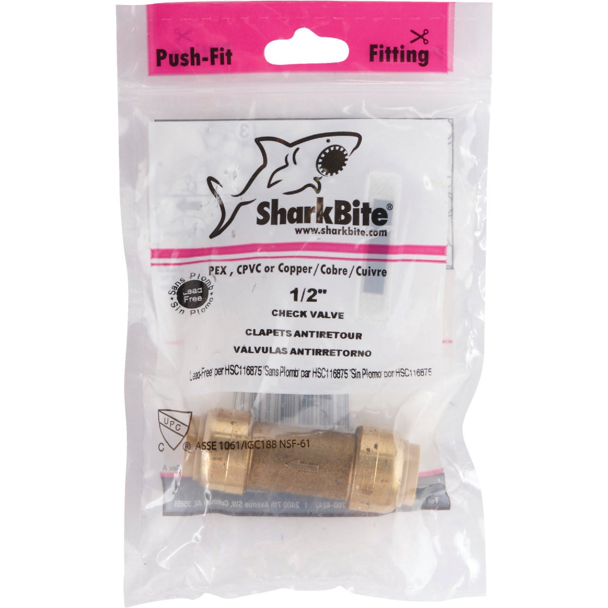 Sharkbite 1/2 In. Brass Push Check Valve