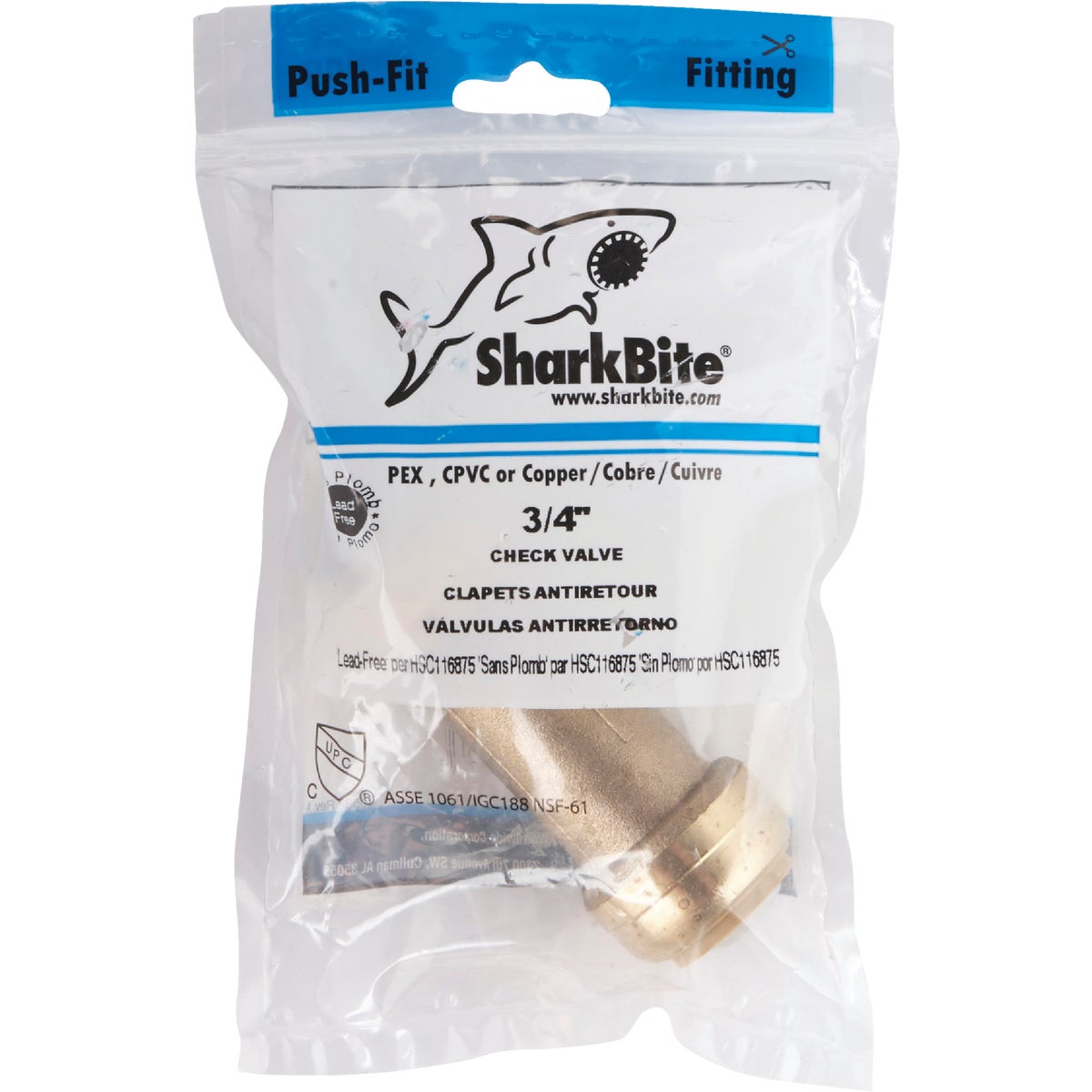 Sharkbite 3/4 In. Brass Push Check Valve