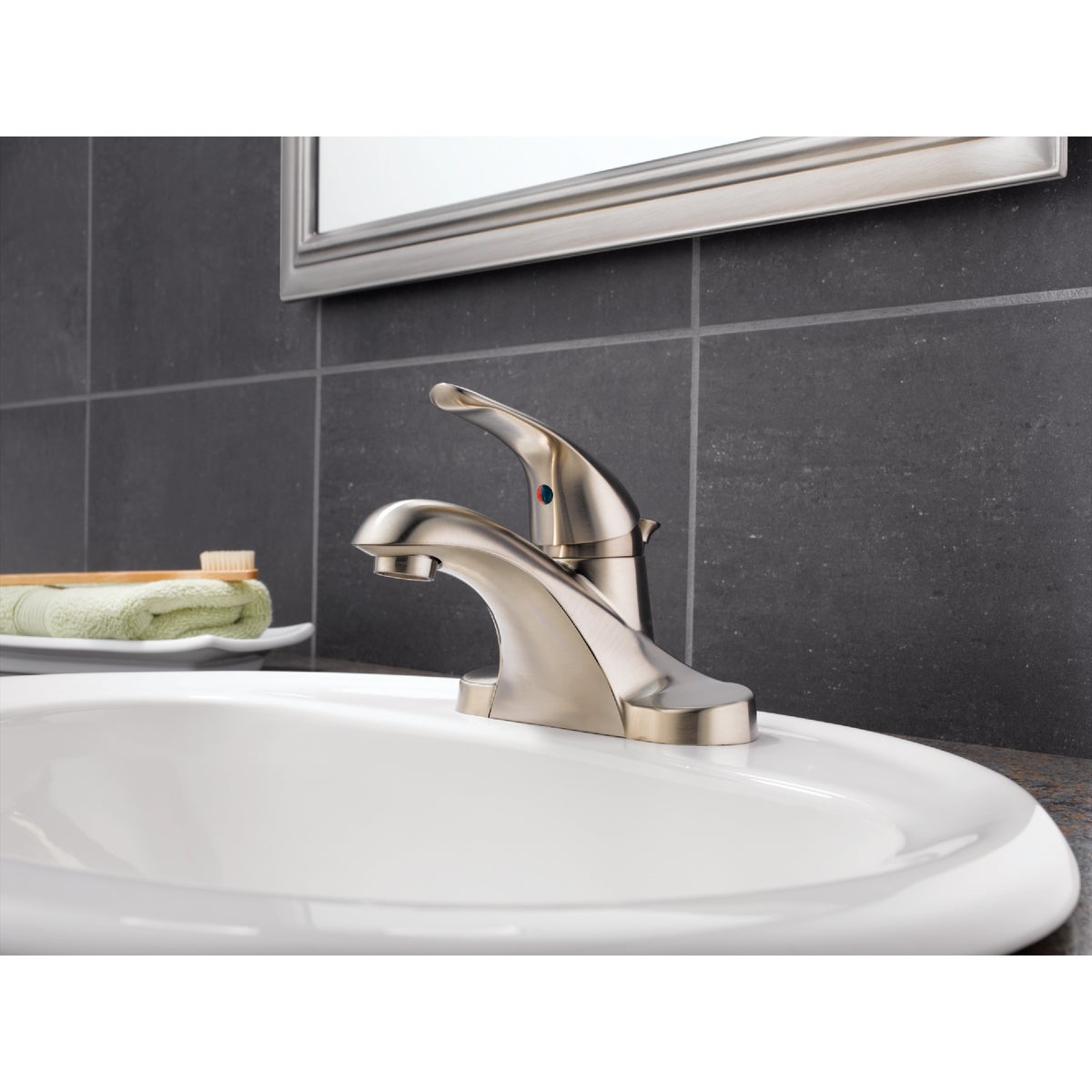 Delta Foundations Stainless 1-Handle Lever 4 In. Centerset Bathroom Faucet with Pop-Up