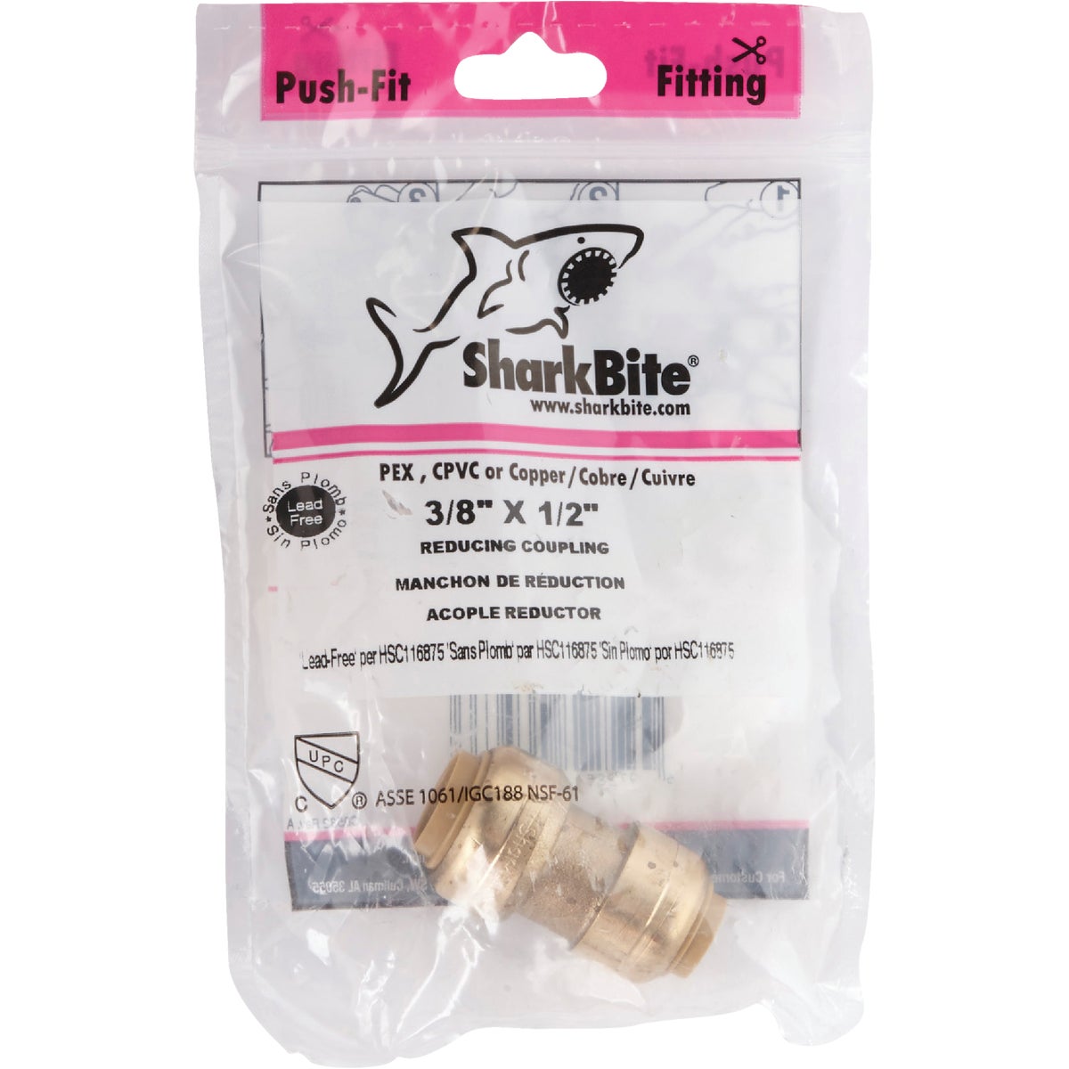 SharkBite 3/8 In. x 1/2 In. Push-to-Connect Brass Coupling