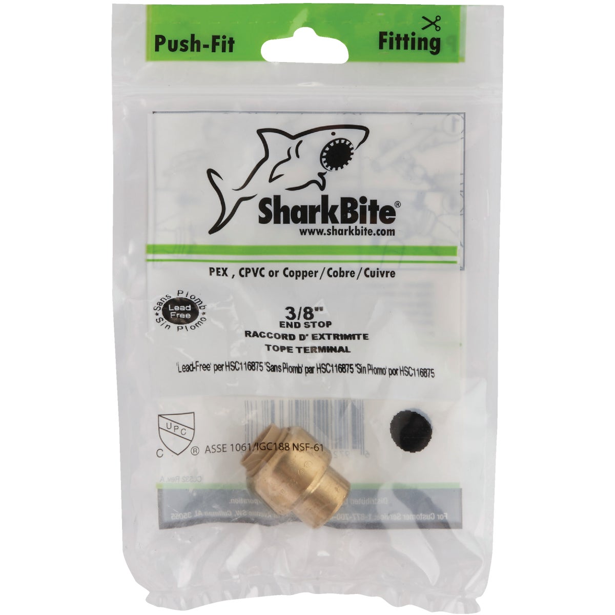 SharkBite 3/8 In. (1/2 In. OD) Push-to-Connect Brass End Push Cap