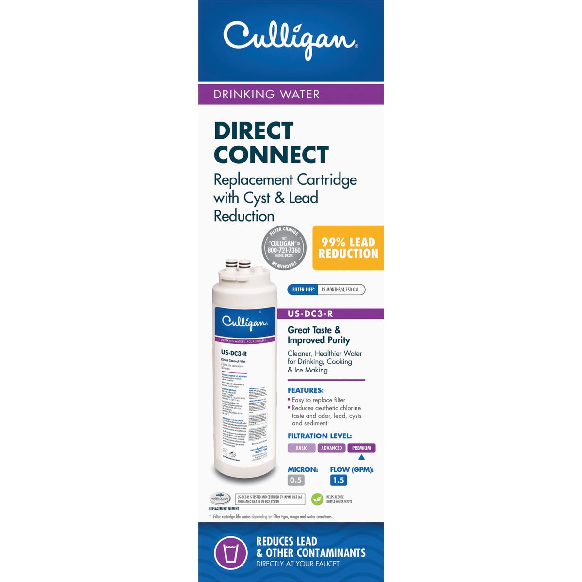 Culligan Direct Connect Under Sink Drinking Water Filter Cartridge for US-DC-3 Systems