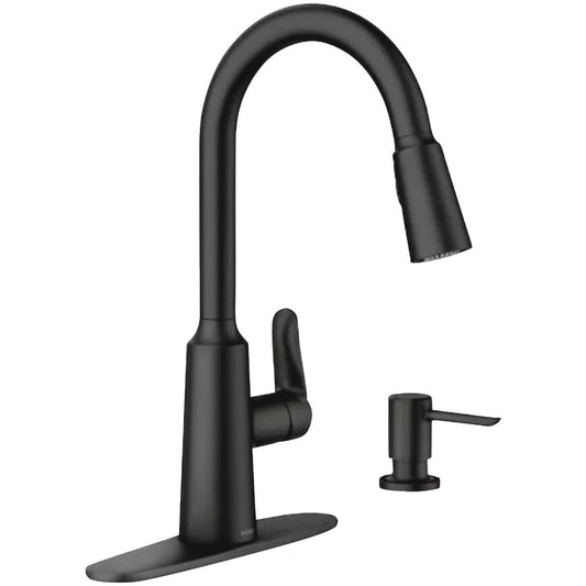 Moen Edwyn Single Handle Pull-Down Kitchen Faucet with Soap Dispenser, Matte Black