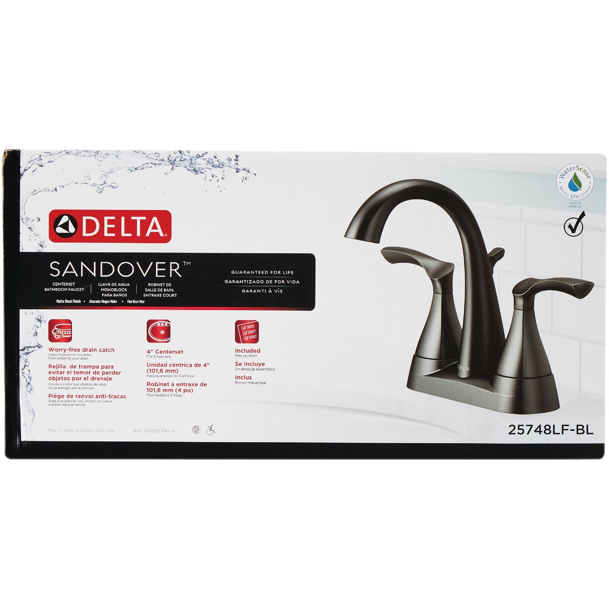 Delta Sandover Matte Black 2-Handle Lever 4 In. Centerset Bathroom Faucet with Pop-Up