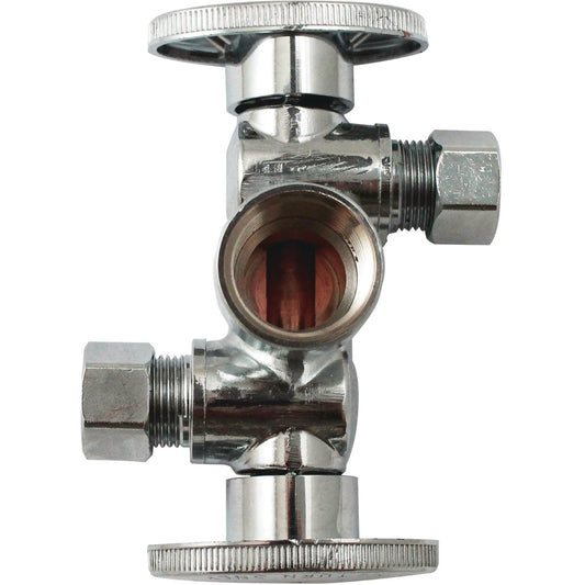 Keeney 1/2" FIP x 3/8" OD x 3/8" OD Quarter Turn Dual Shut-Off/Dual Outlet Valve