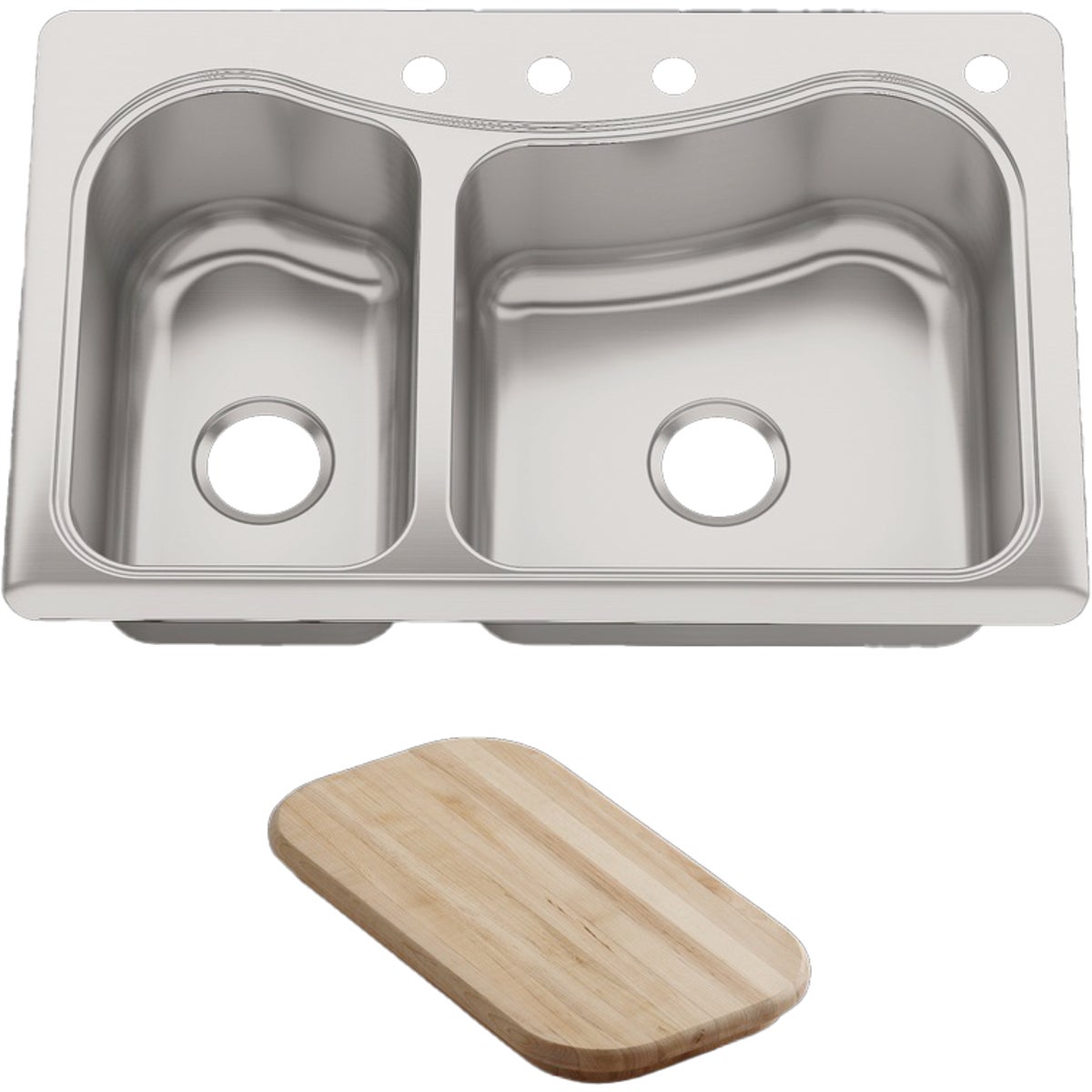 Kohler Staccato Double Bowl 33 In. x 22 In. x 8 In. Deep Stainless Steel Kitchen Sink w/Cutting Board