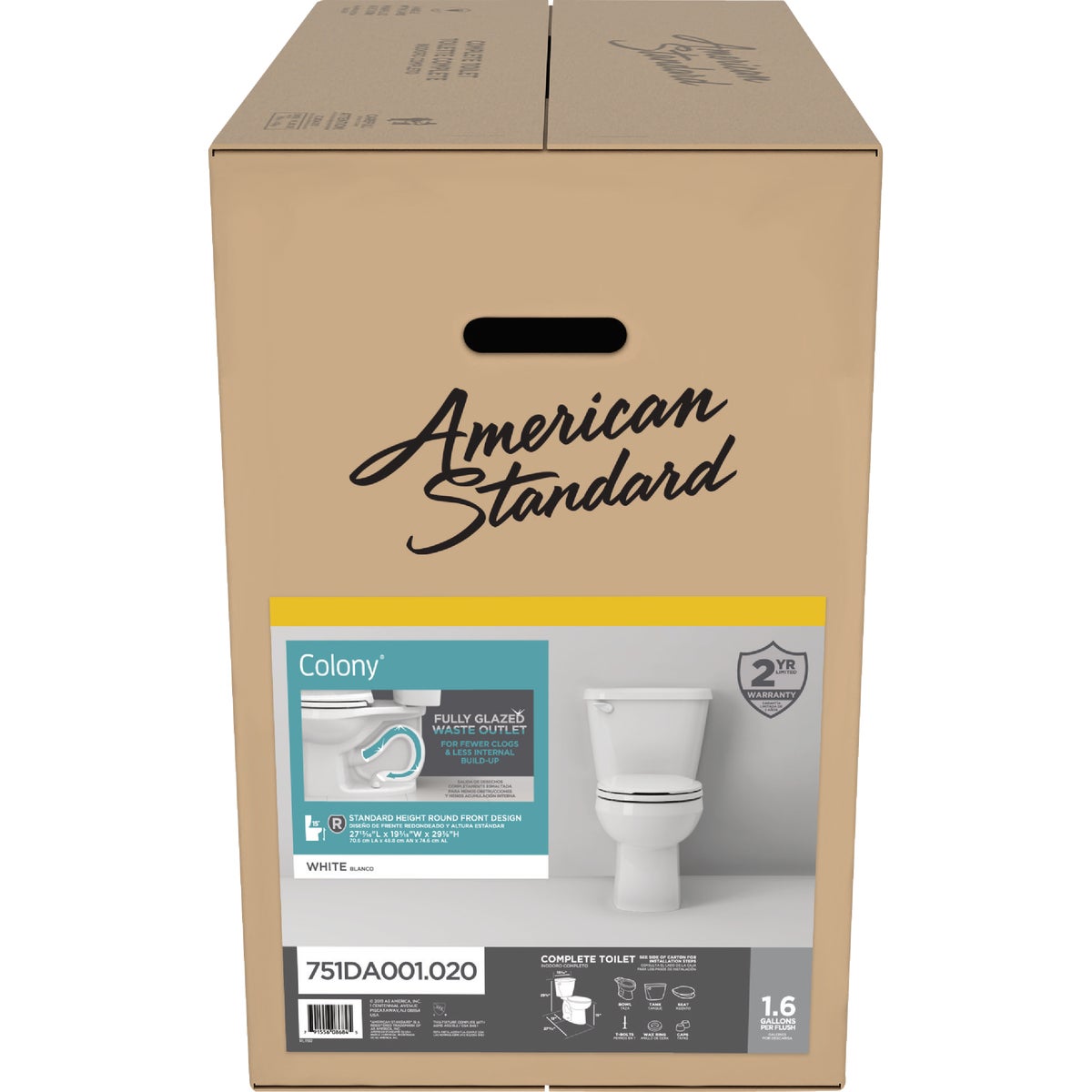 American Standard Colony White Round Bowl 1.6 GPF Complete Toilet