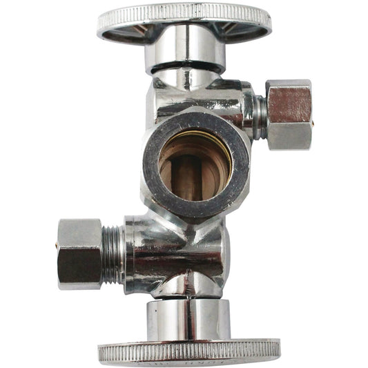 Keeey 5/8" OD x 3/8" OD x 3/8" OD Quarter Turn Dual Shut-Off/Dual Outlet Valve