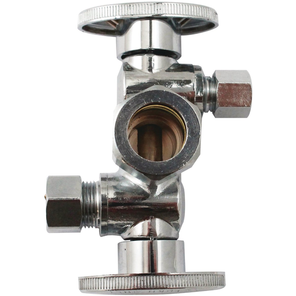 Keeney 5/8" OD x 3/8" OD x 1/4" OD Quarter Turn Dual Shut-Off/Dual Outlet Valve