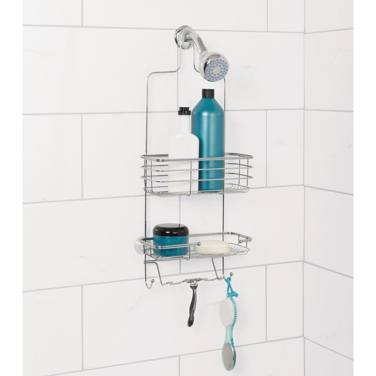 Zenna Home 10.38 In. x 24.75 In. x 4.75 In. Large Satin Nickel Shower Caddy