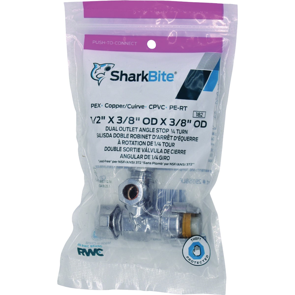 SharkBite 1/2 in. Push-to-Connect x 3/8 in. OD Compression x 3/8 in. OD Compression Chrome-Plated Brass Dual Stop Quarter Turn Angle Valve