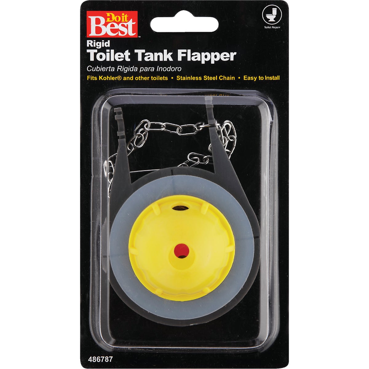 Do it Best Fits Kohler Wellworth and Others Rigid Plastic Toilet Flapper with Stainless Steel Chain