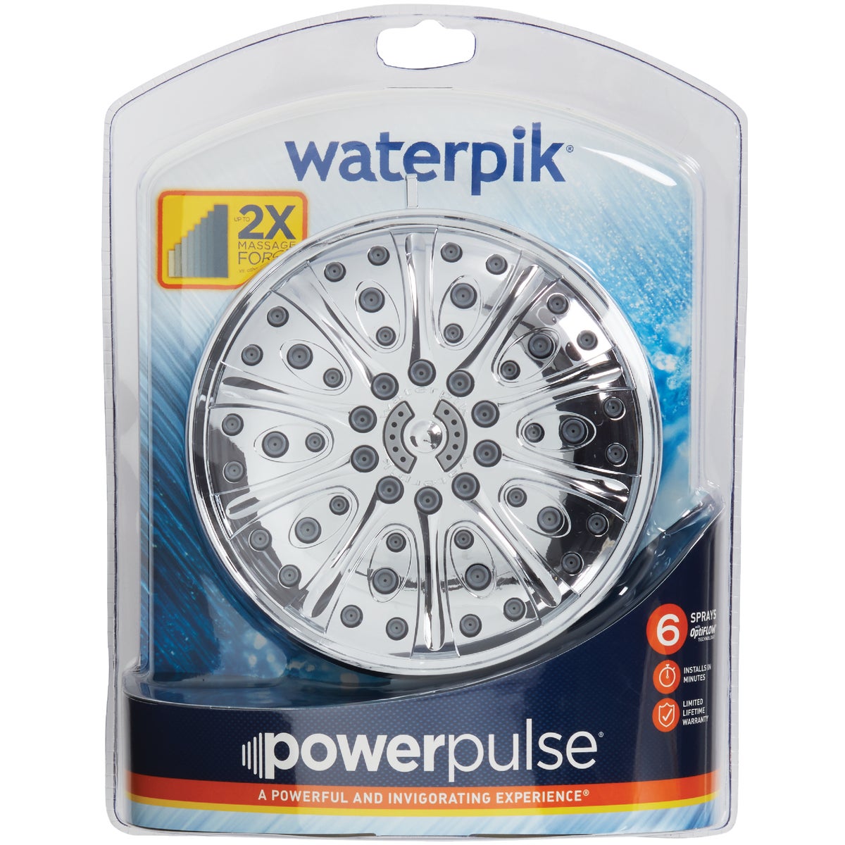 Waterpik Rain Shower with PowerPulse Massage 6-Spray 1.8 GPM Fixed Showerhead, Chrome