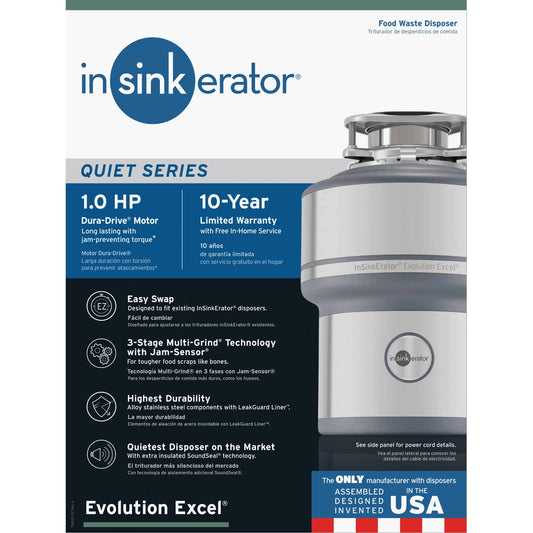 Insinkerator Evolution Excel 1 HP Garbage Disposer, 10 Year Warranty