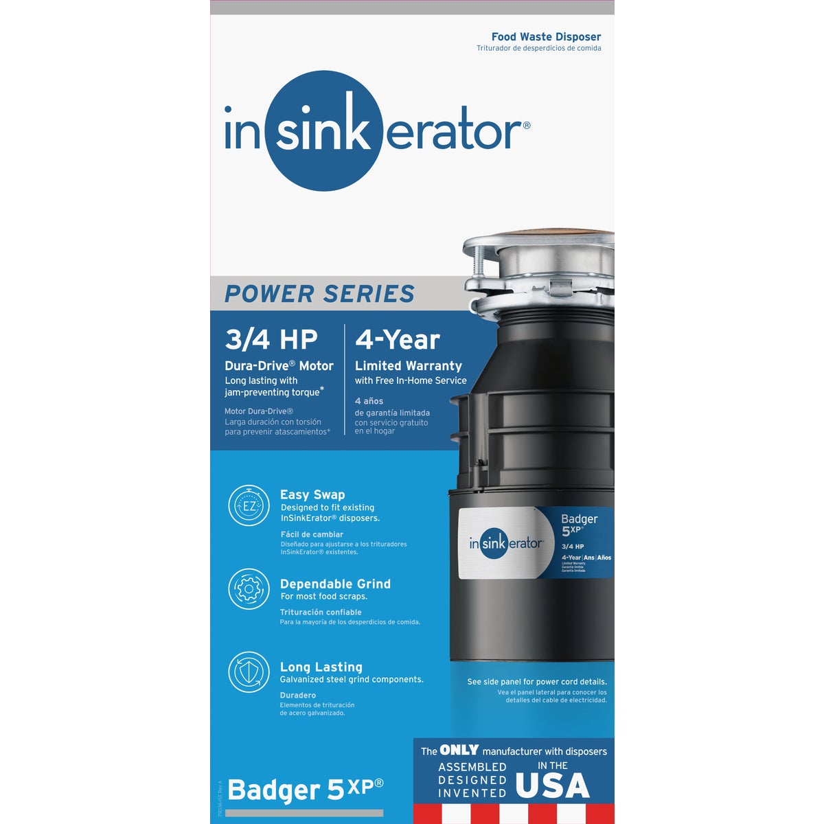 Insinkerator Badger 5XP 3/4 HP Dura-Drive Garbage Disposer, 4 Year Warranty