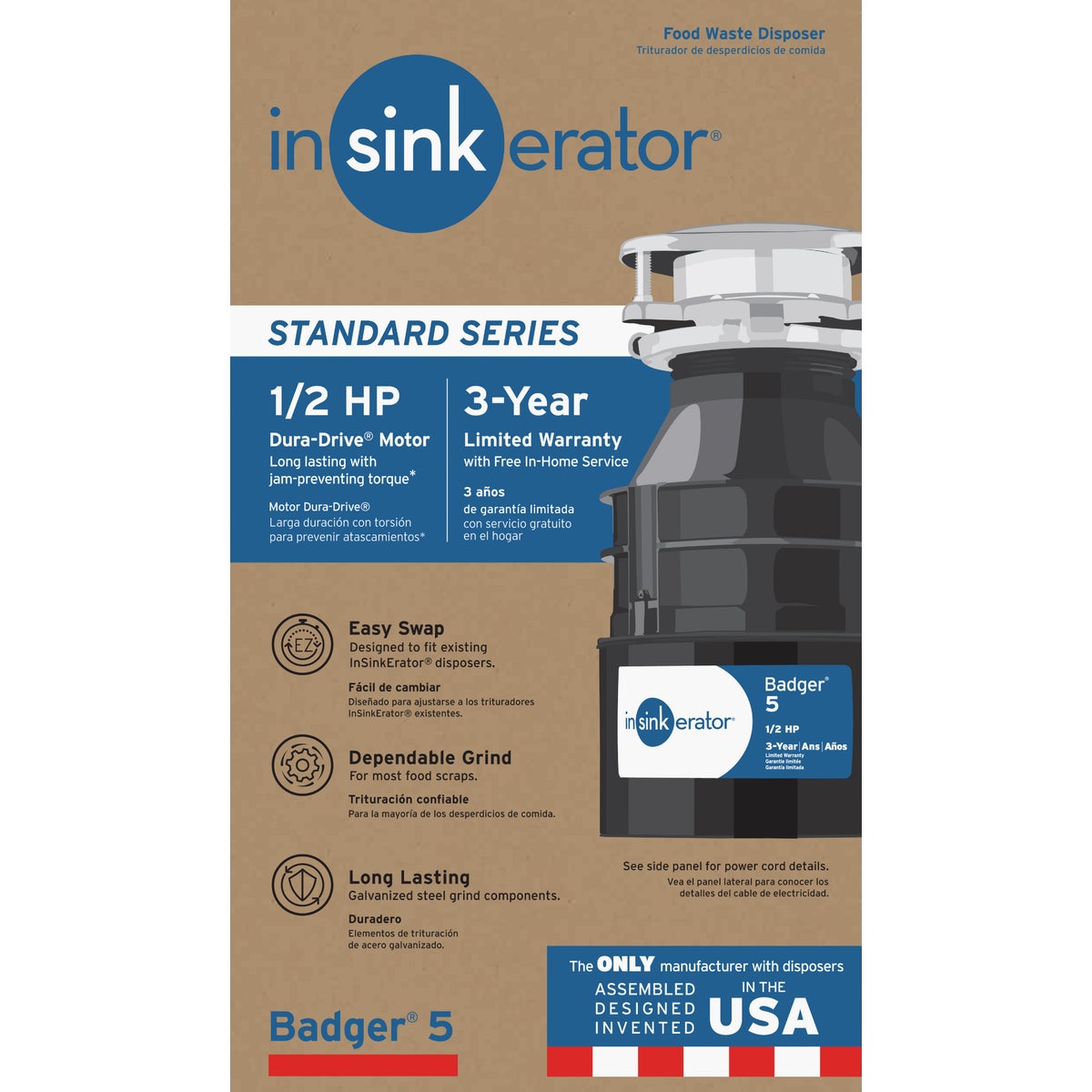 Insinkerator Badger 1/2 HP Garbage Disposer, 3 Year Warranty