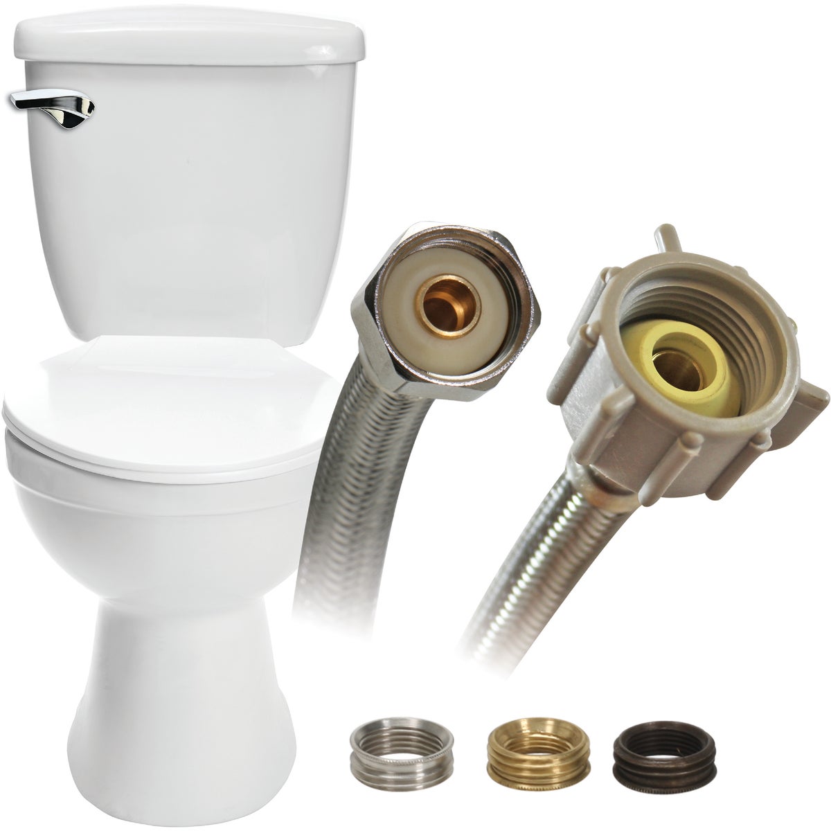 Fluidmaster Universal 3/8 In. or 7/16 In. or 1/2 In. MC x 7/8 In. FBC x 9 In. L Braided Stainless Steel Toilet Connector