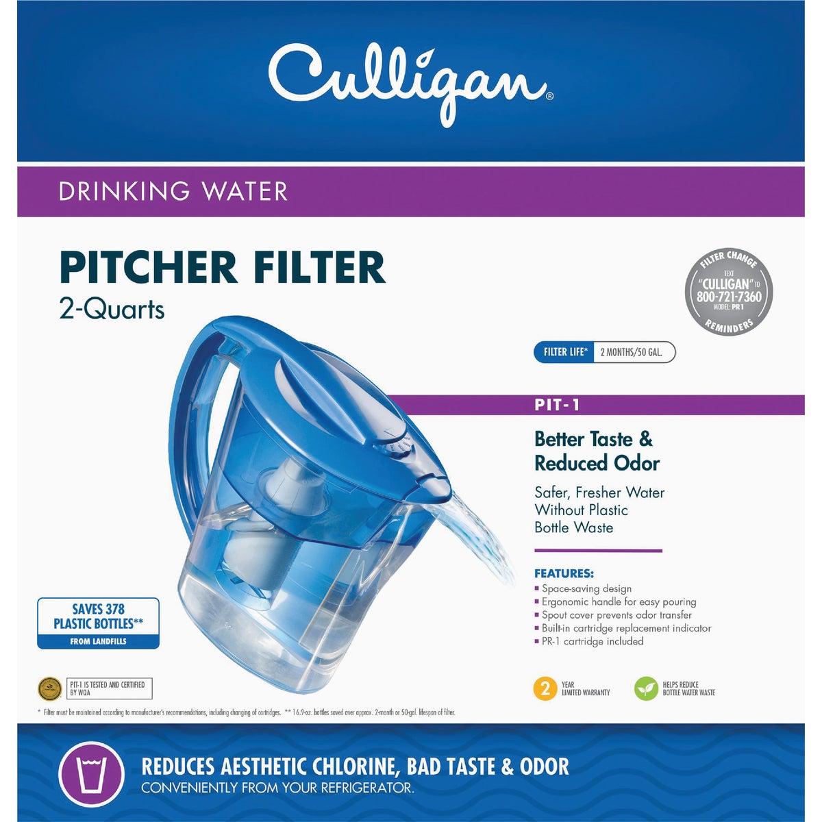 Culligan 8-Cup Water Filter Pitcher, Blue