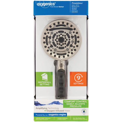 Oxygenics PowerMax 9-Spray 1.8 GPM Handheld Shower, Brushed Nickel