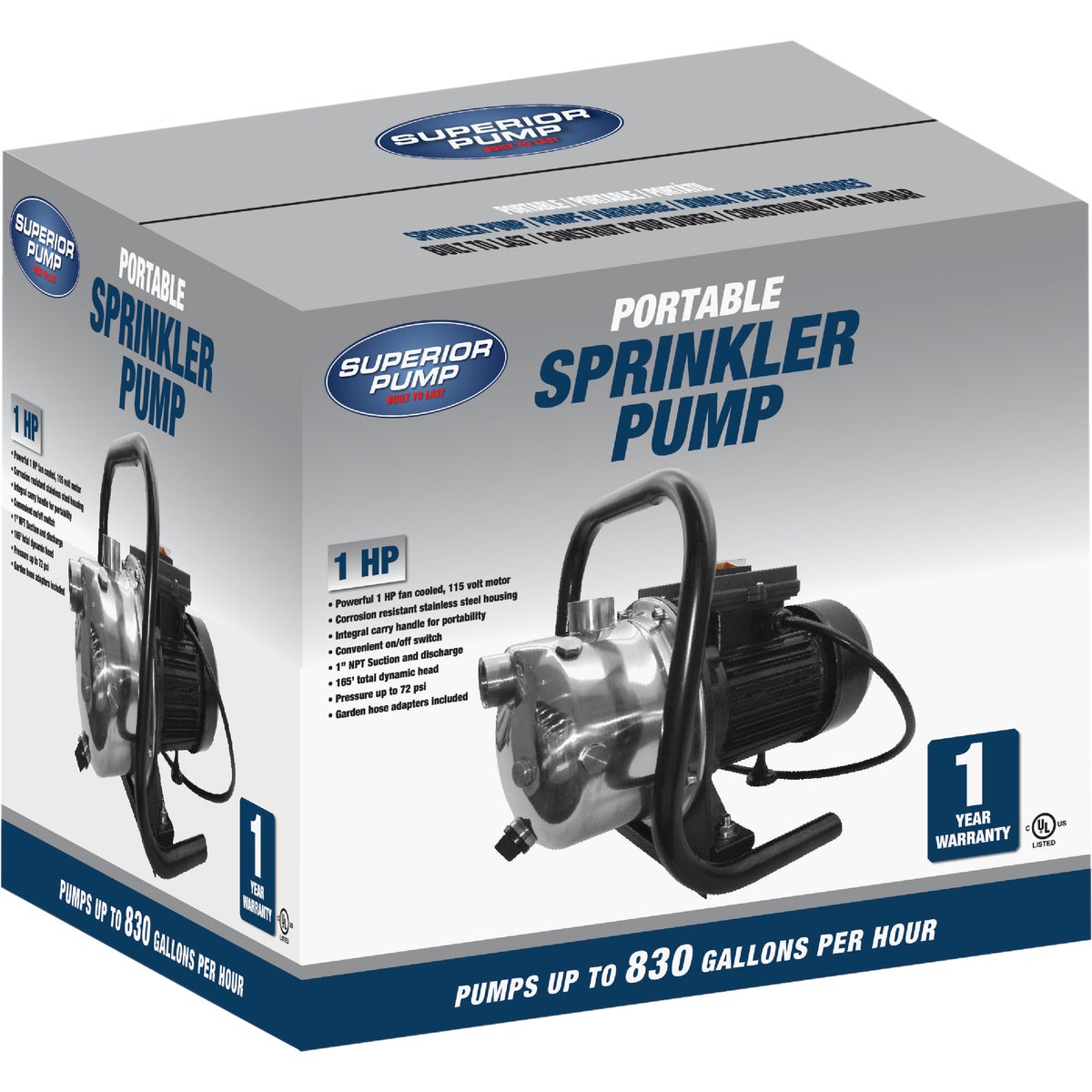 Superior Pump 1 HP Stainless Steel Portable Sprinkler Pump