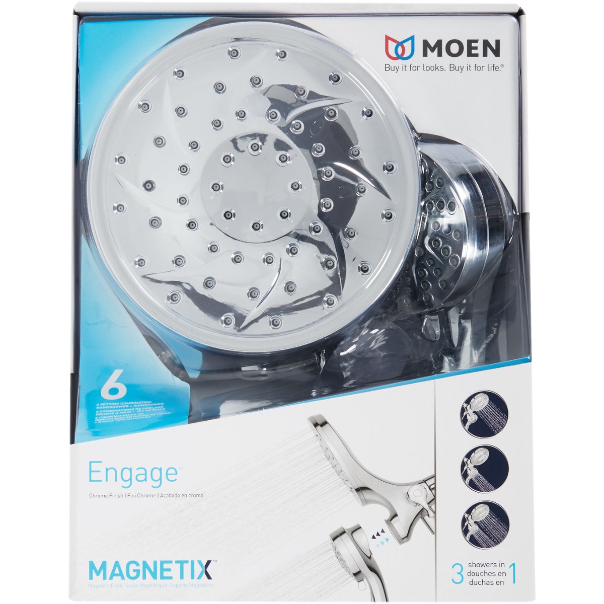 Moen Engage Magnetix 6-Function 2.5 GPM Combo Handheld Shower & Rainshower Showerhead, Chrome