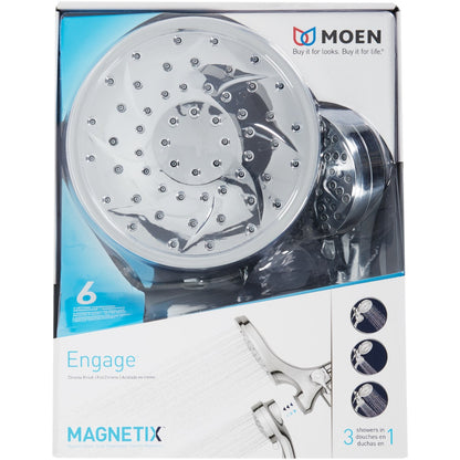 Moen Engage Magnetix 6-Function 2.5 GPM Combo Handheld Shower & Rainshower Showerhead, Chrome
