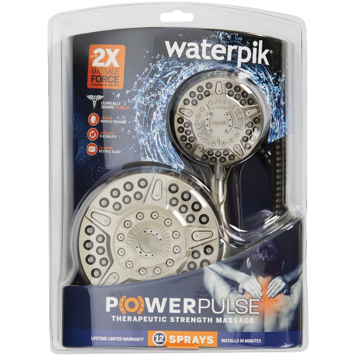 Waterpik PowerPulse 6+6-Spray 1.8 GPM Combo Handheld Shower & Showerhead, Brushed Nickel