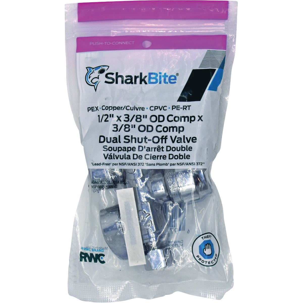 SharkBite 1/2 In. Push-to-Connect x 3/8 In. Compression x 3/8 In. Compression Brass Quarter Turn Dual Shut-Off/Dual Outlet Valve