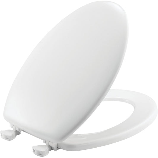 Mayfair Elongated Closed Front White Wood Toilet Seat with Easy Clean & Change Hinges