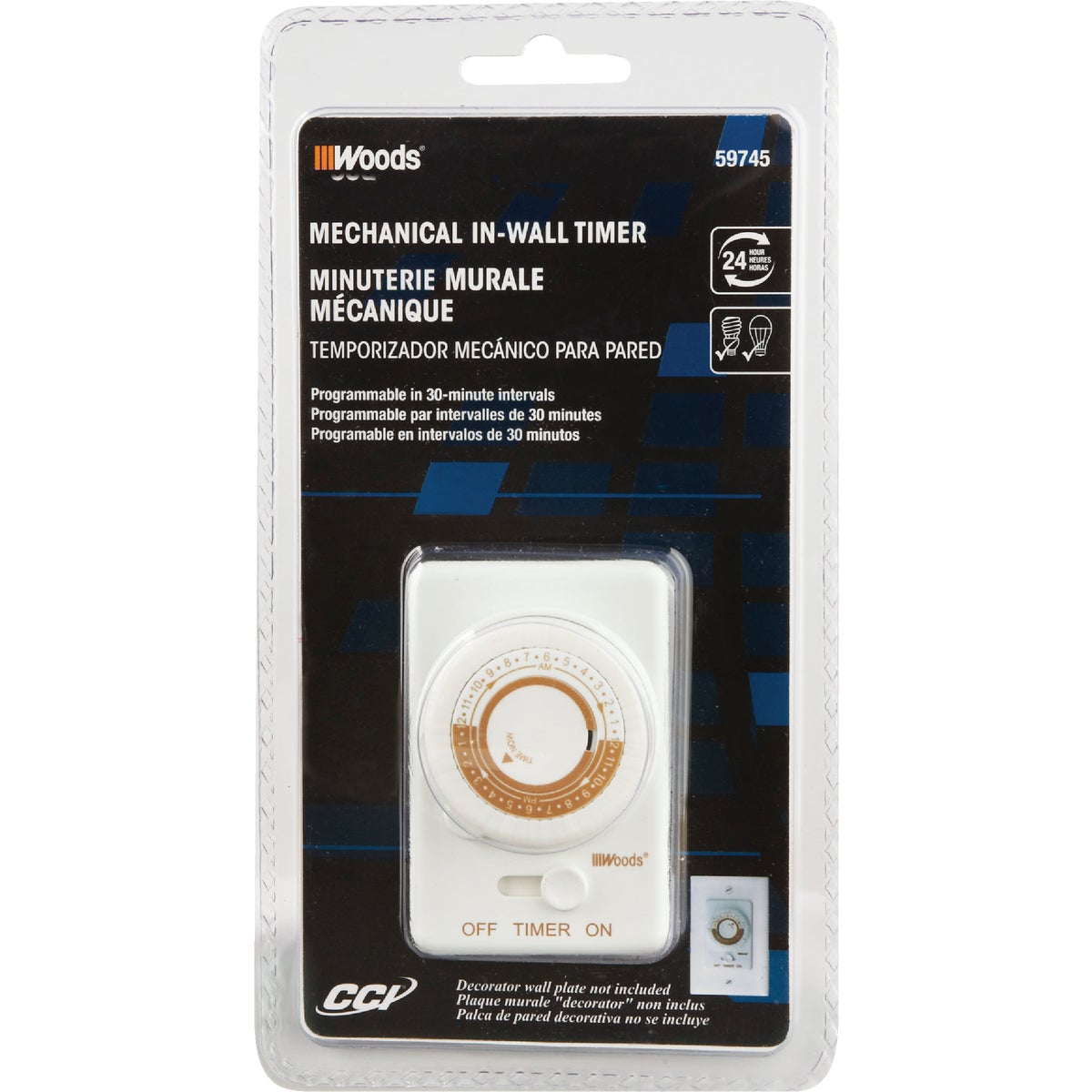 Woods 125V In-Wall 24-Hour Mechanical Timer