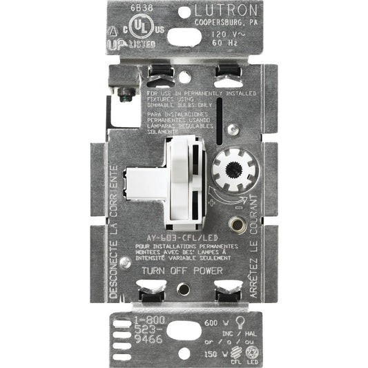 Lutron Toggler Incandescent/Halogen/LED/CFL White Slide Dimmer Switch