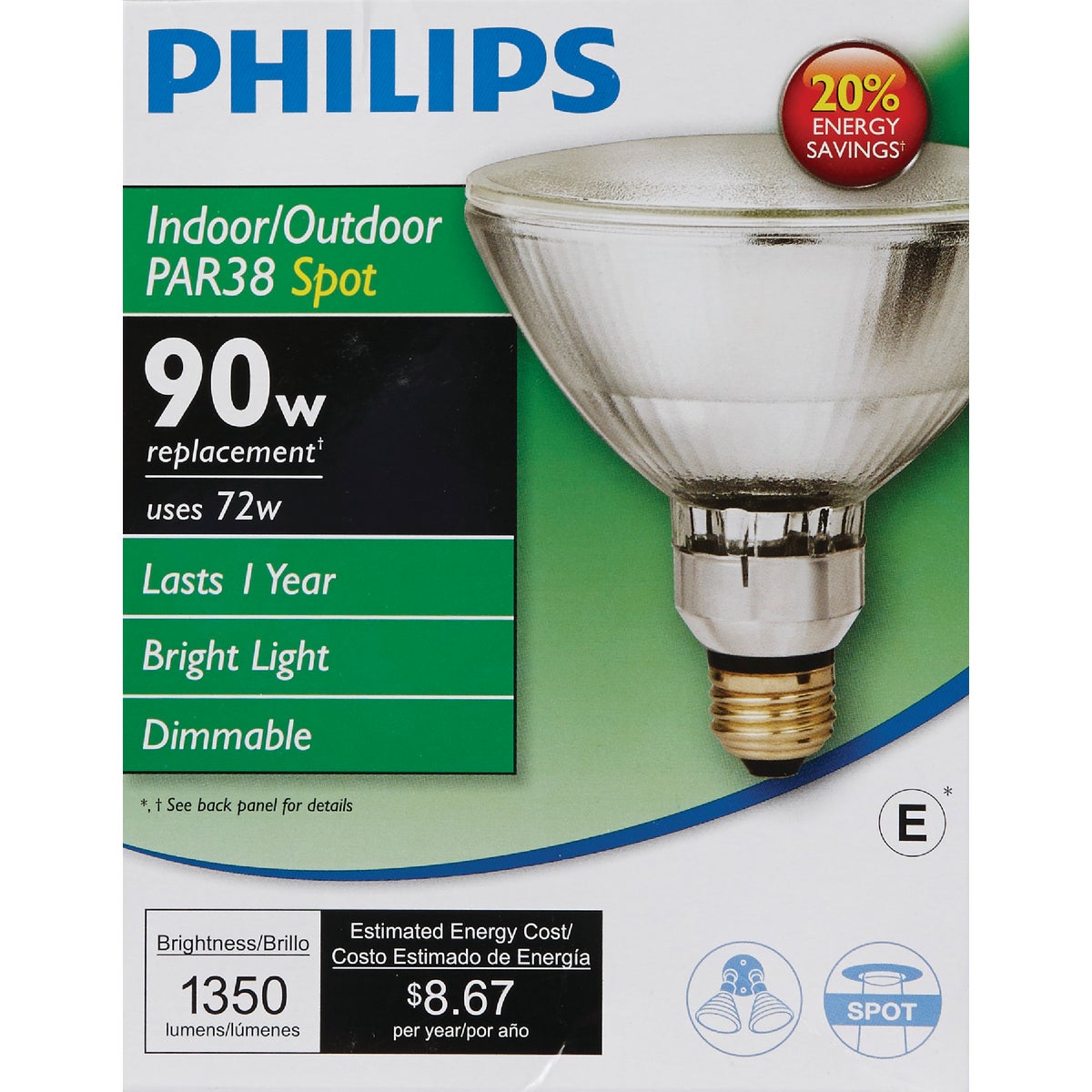 Philips EcoVantage 90W Equivalent Clear Medium Base PAR38 Halogen Spotlight Light Bulb