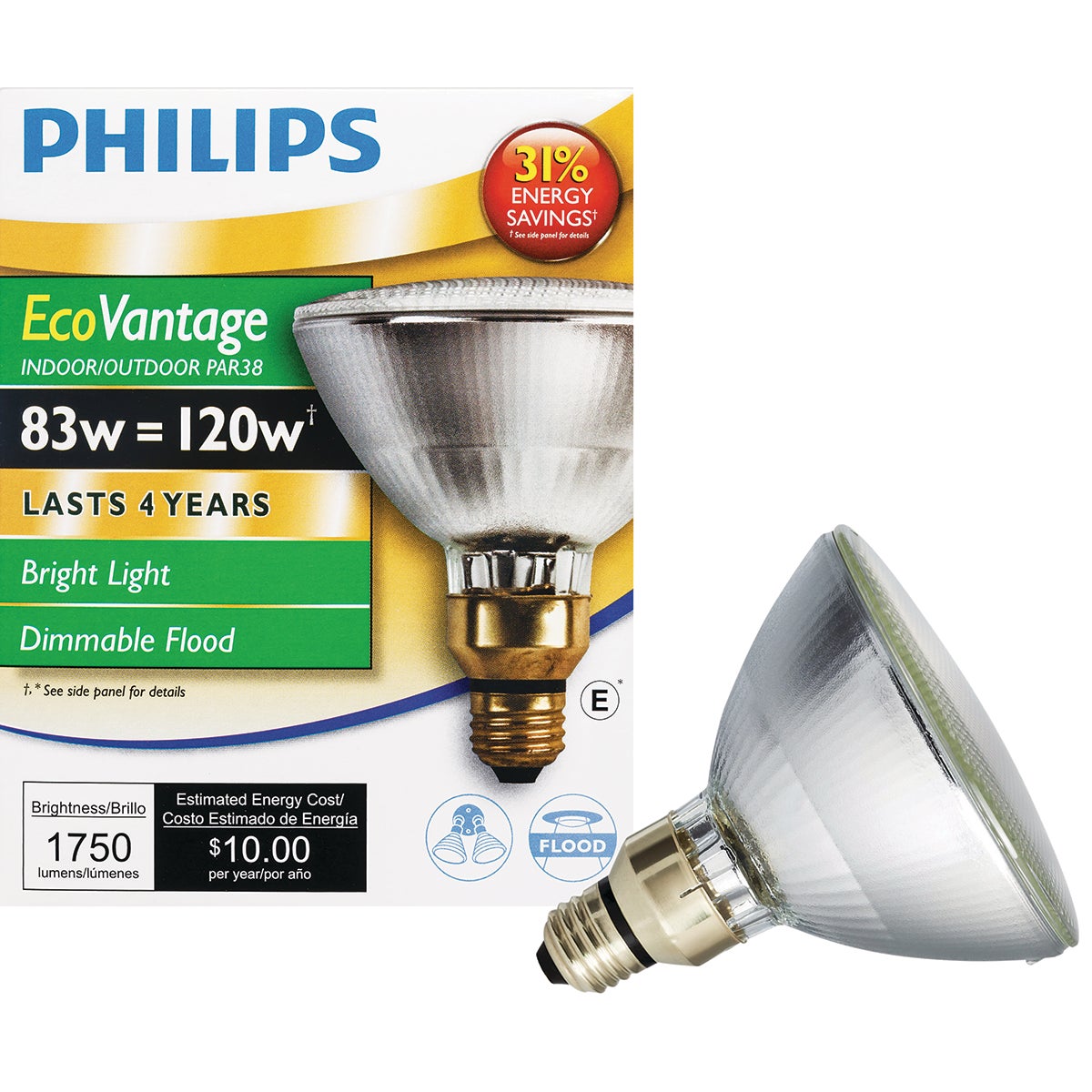 Philips EcoVantage 120W Equivalent Clear Medium Base PAR38 Halogen Floodlight Light Bulb