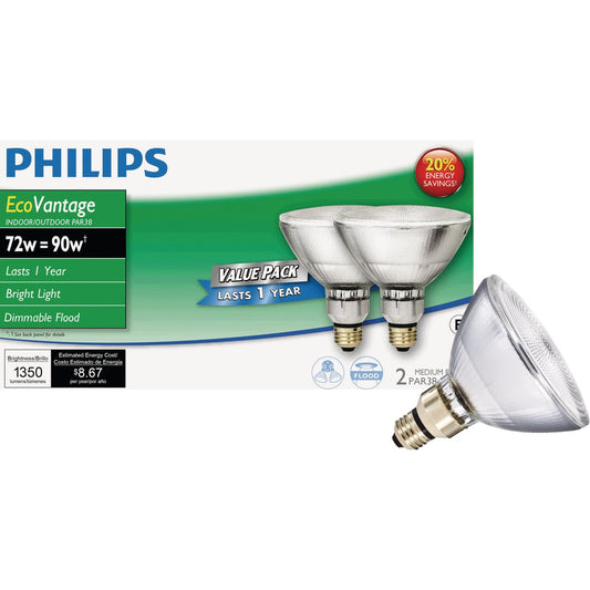 Philips EcoVantage 90W Equivalent Clear Medium Base PAR38 Halogen Floodlight Light Bulb (2-Pack)