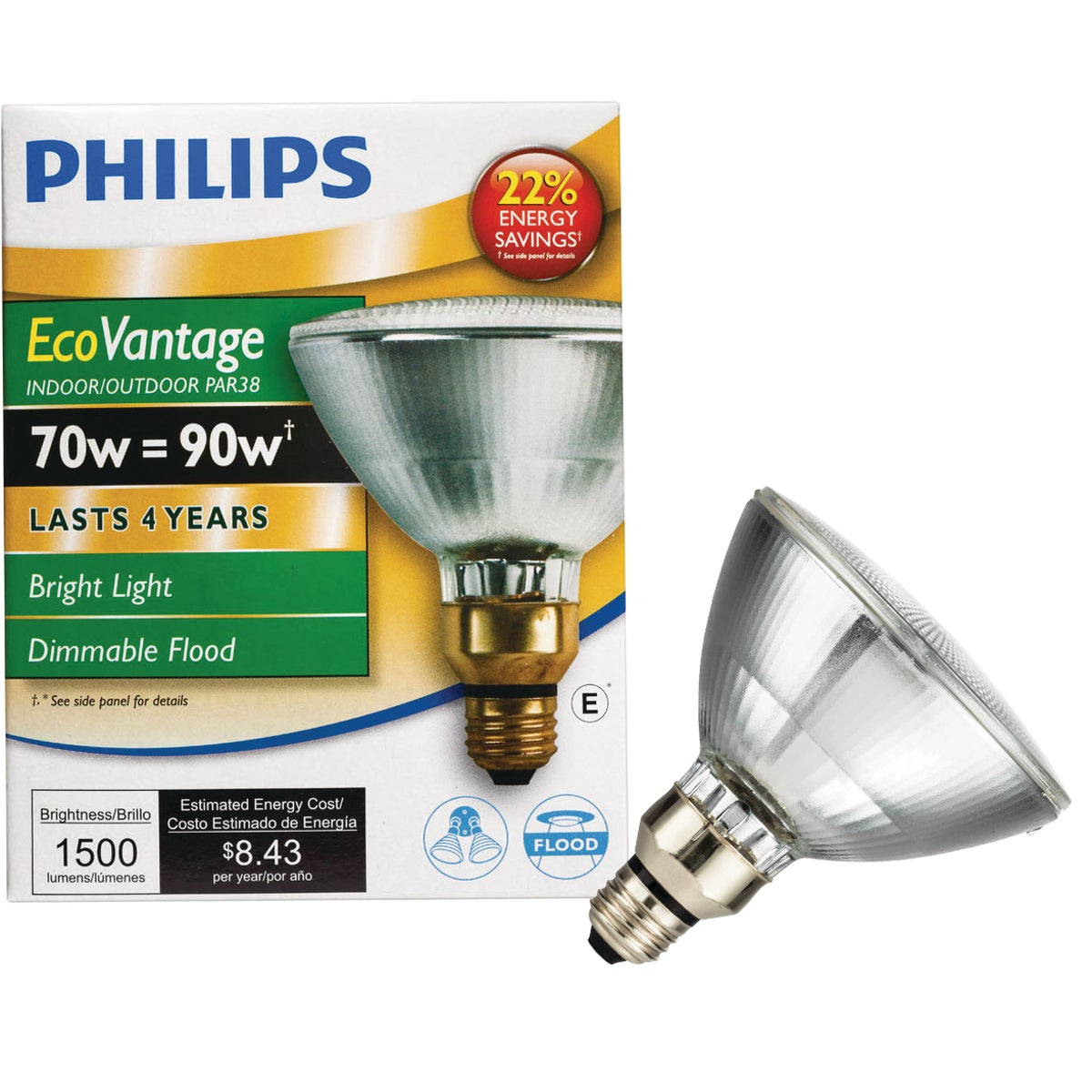 Philips EcoVantage 90W Equivalent Clear Medium Base PAR38 Halogen Floodlight Light Bulb