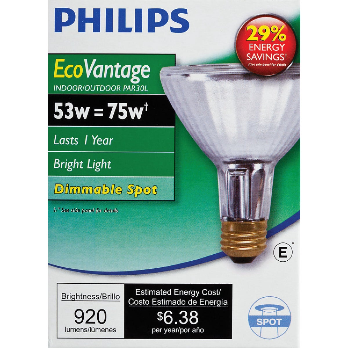 Philips EcoVantage 75W Equivalent Clear Medium Base PAR30L Halogen Spotlight Light Bulb