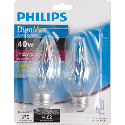 Philips DuraMax 40W Auradescent Medium F15 Incandescent Flame Candle Light Bulb (2-Pack)