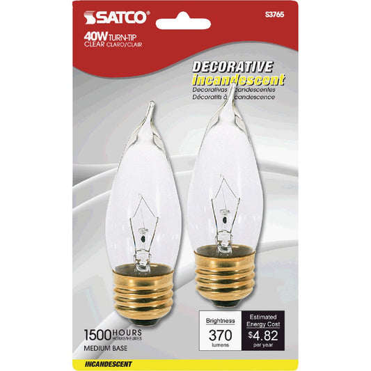 Satco 40W Clear Medium CA10 Incandescent Turn Tip Decorative Light Bulb (2-Pack)