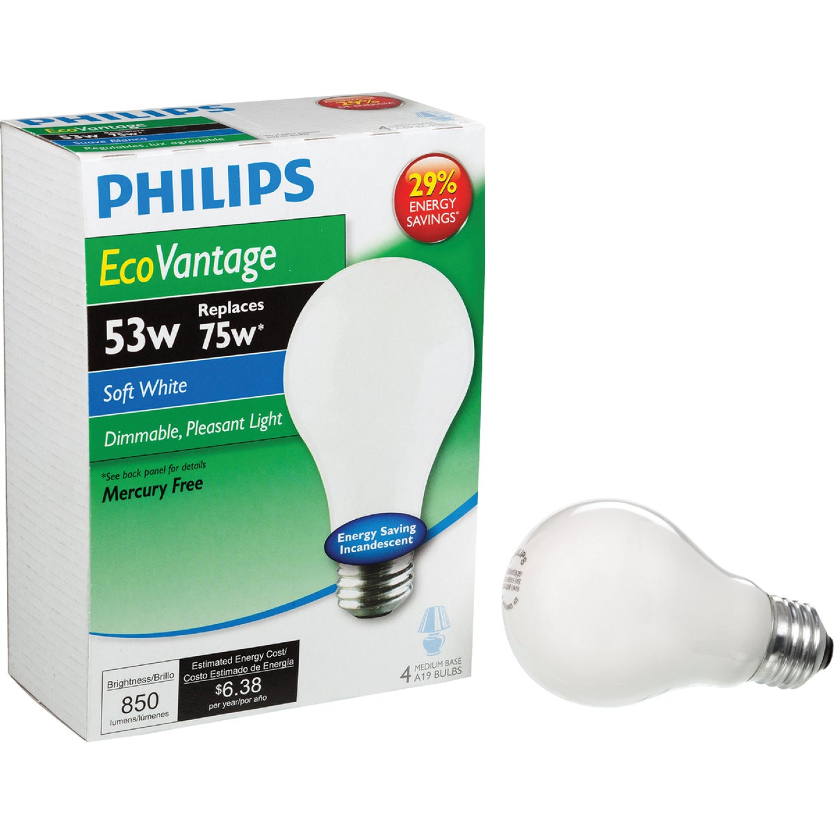 Philips EcoVantage 75W Equivalent Soft White Medium Base A19 Halogen Light Bulb (4-Pack)