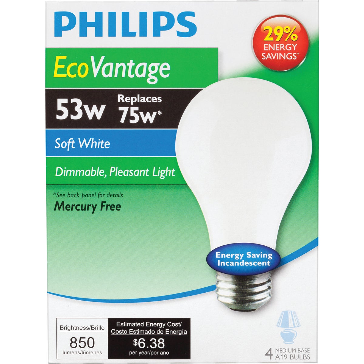 Philips EcoVantage 75W Equivalent Soft White Medium Base A19 Halogen Light Bulb (4-Pack)