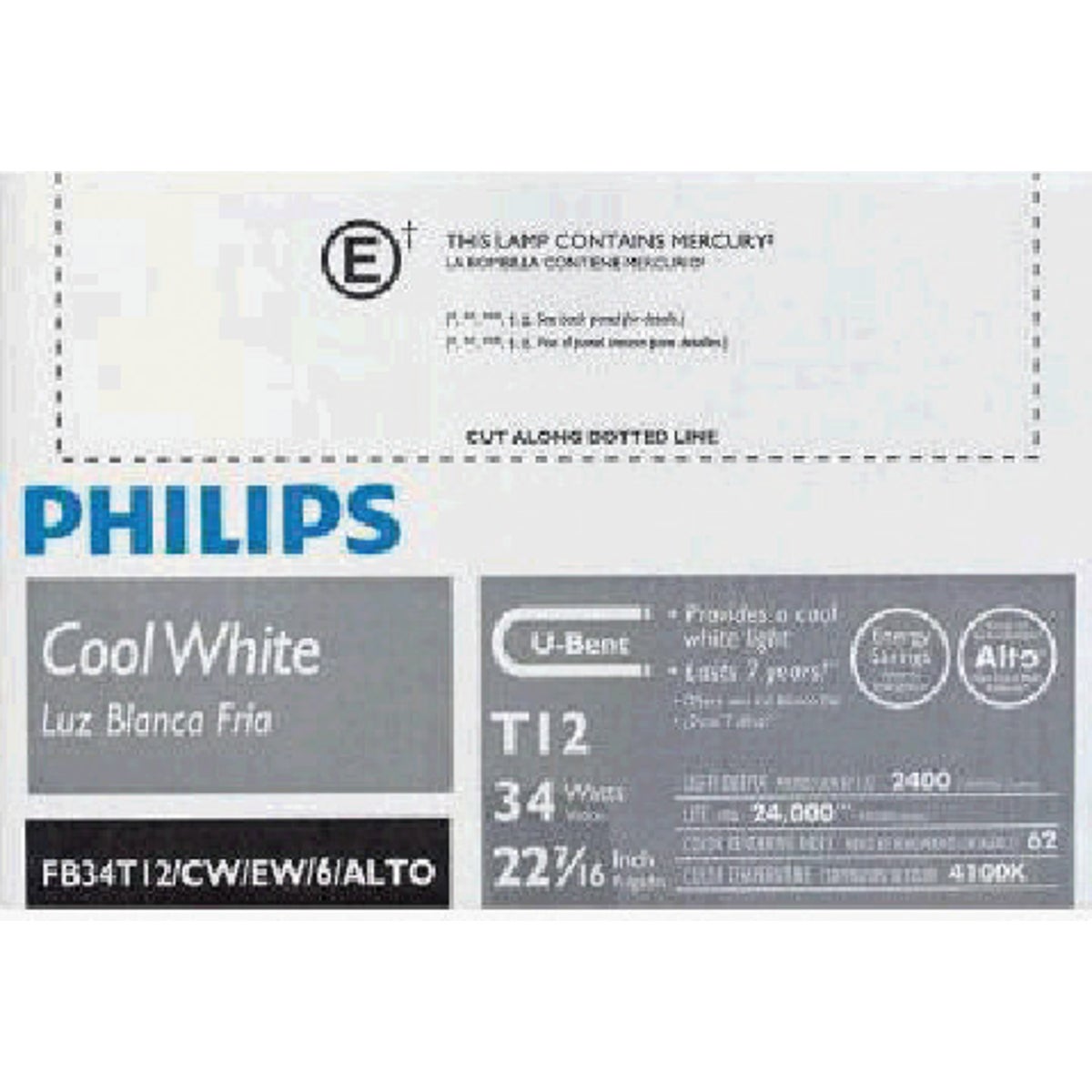 Philips 40W 22.44 In. Cool White T12-6U Medium Bi-Pin U-Bent Fluorescent Tube Light Bulb