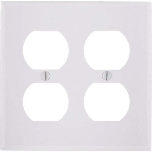 Leviton 2-Gang Smooth Plastic Outlet Wall Plate, White