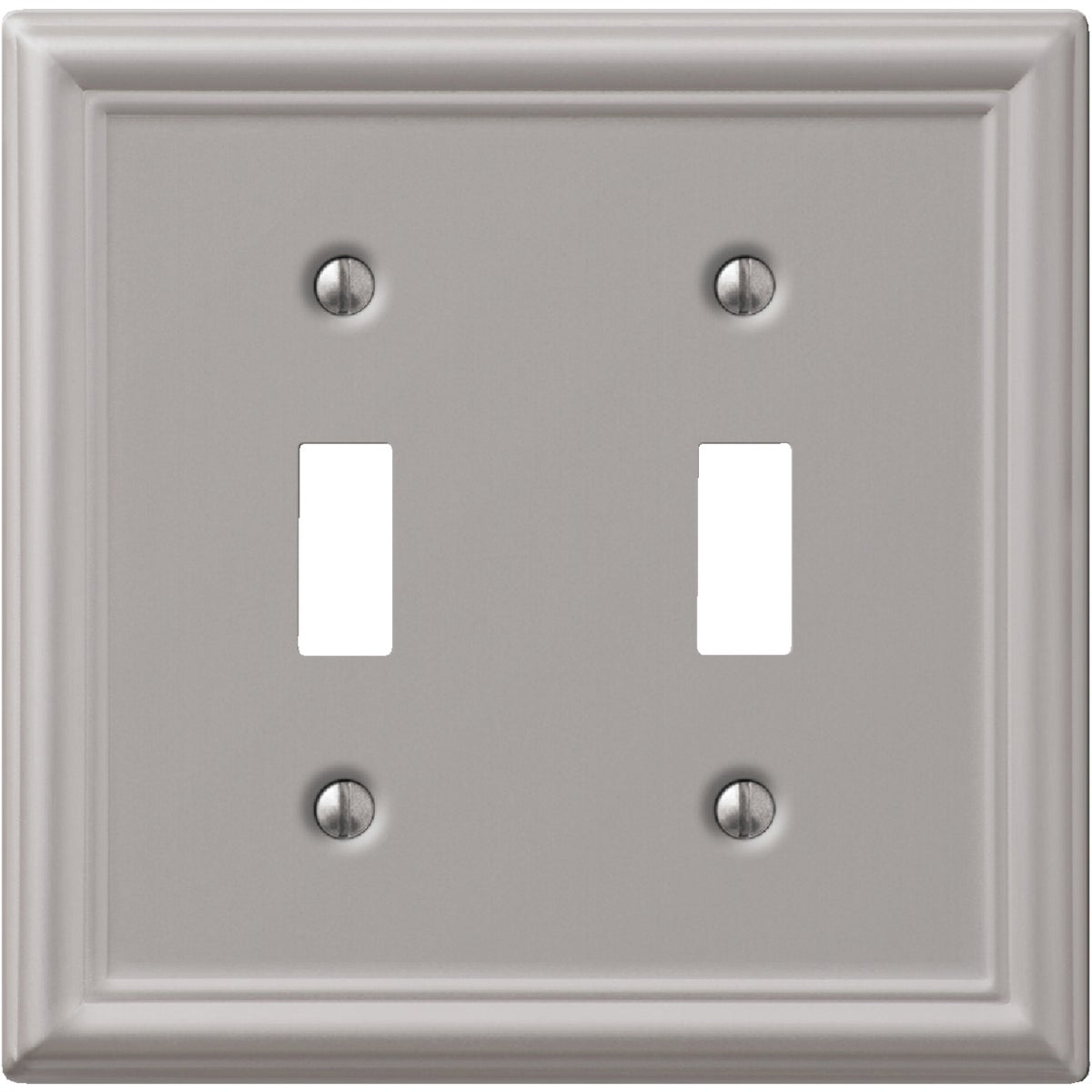 Amerelle Chelsea 2-Gang Stamped Steel Toggle Switch Wall Plate, Brushed Nickel