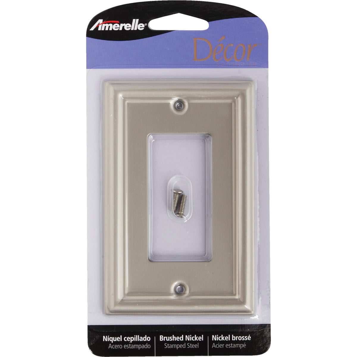 Amerelle Chelsea 1-Gang Stamped Steel Rocker Decorator Wall Plate, Brushed Nickel