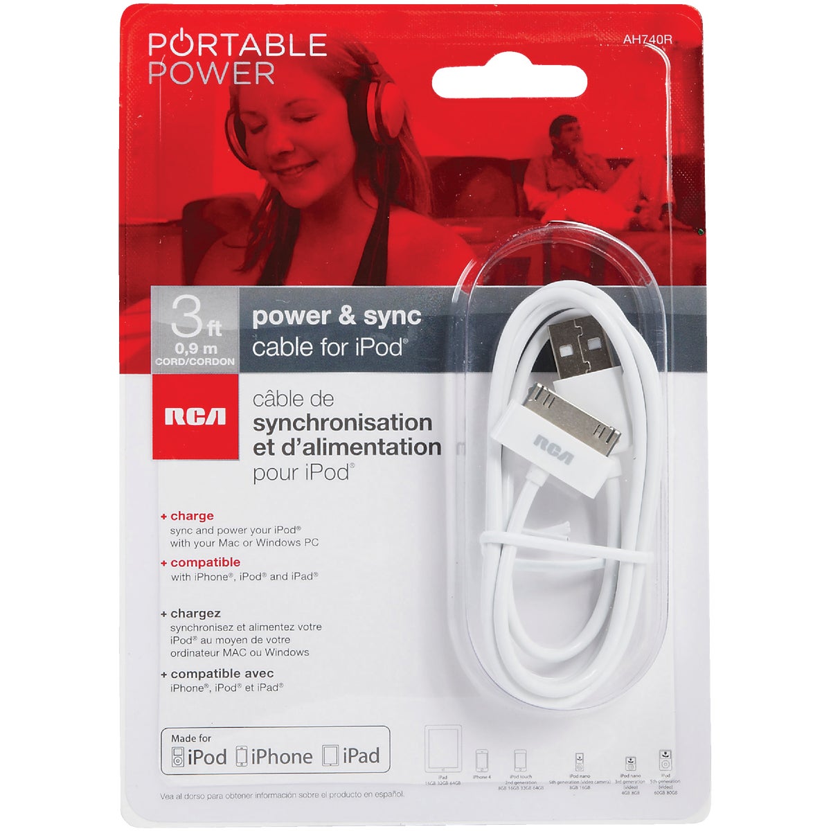 RCA iPod 3 Ft. White USB Charging & Sync Cable