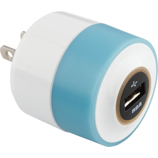 RCA Night Glow USB White & Turquoise Wall Charger